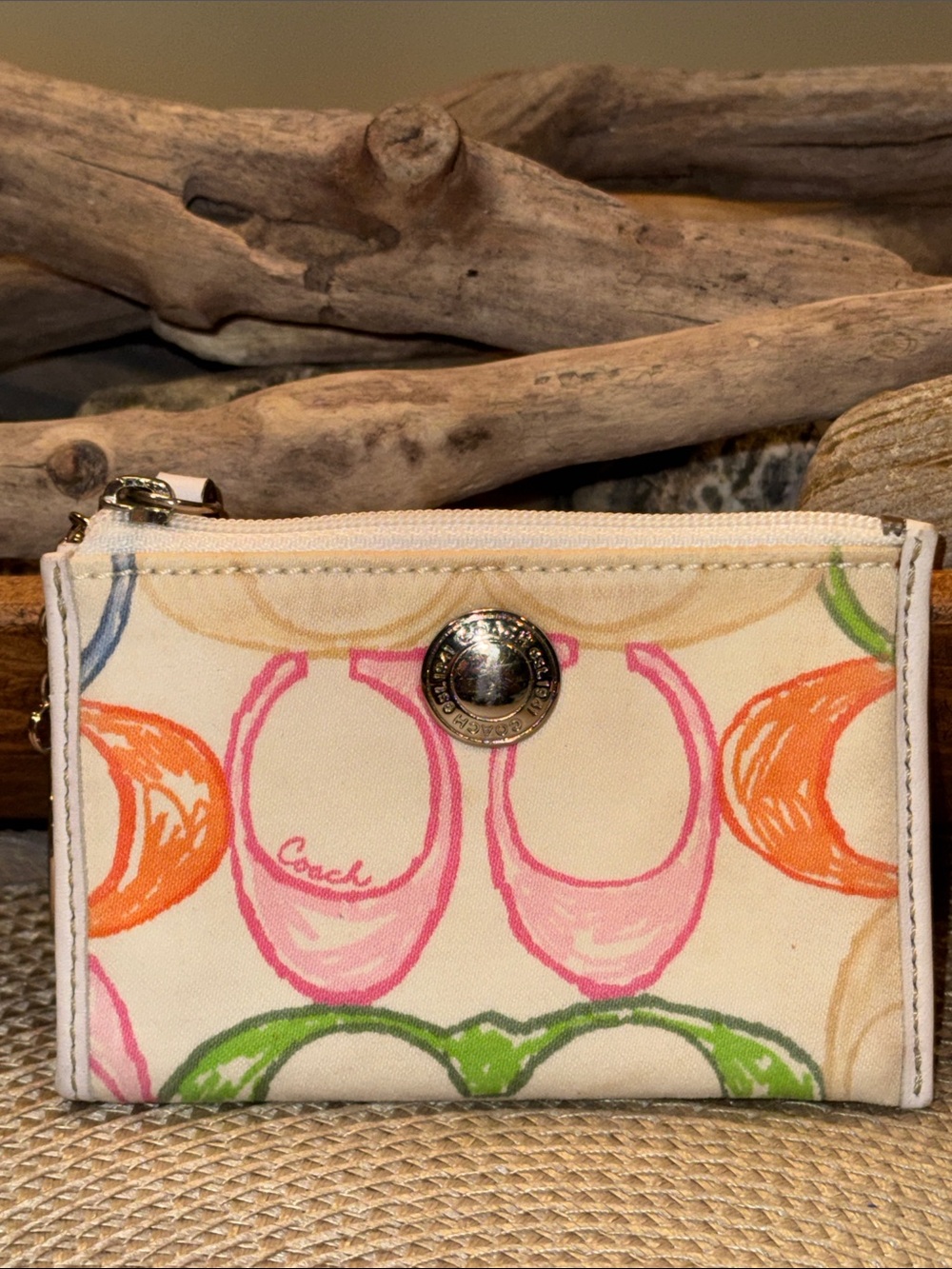 Coach Cream Multicolor Signature Card Case